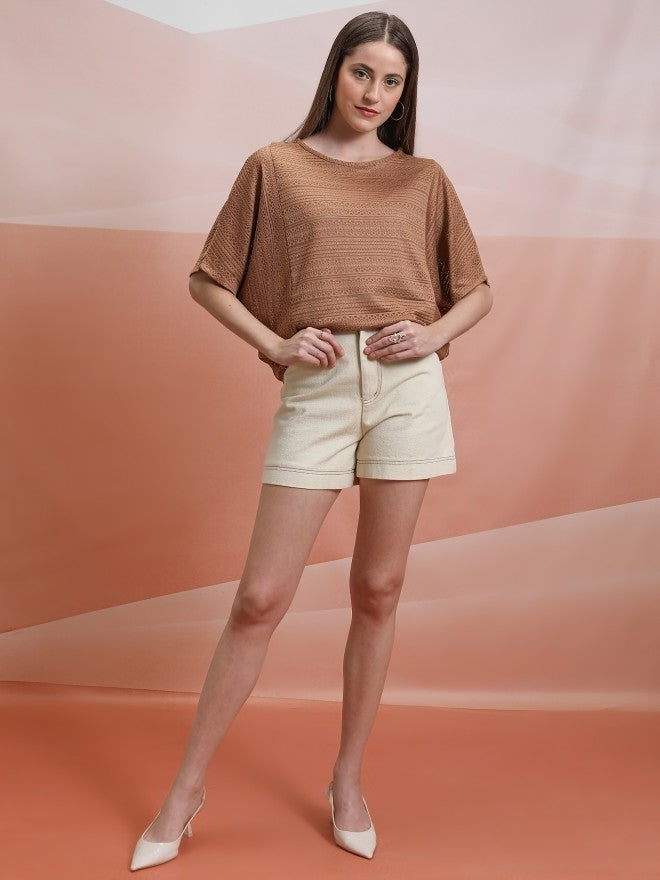 Tokyo Talkies Women Brown Self Design Regular Top - Brown - Image 2