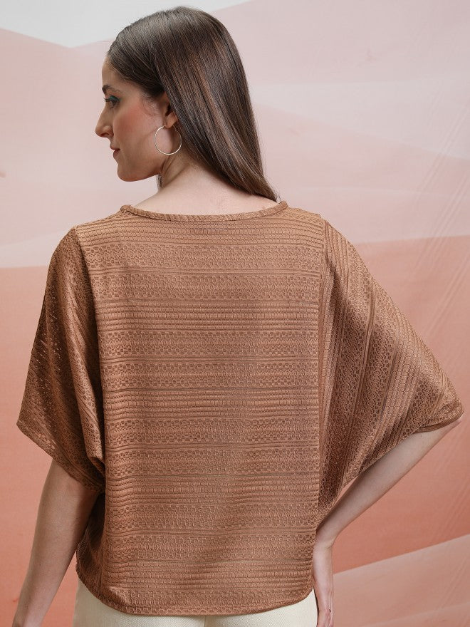Tokyo Talkies Women Brown Self Design Regular Top - Brown - Image 3