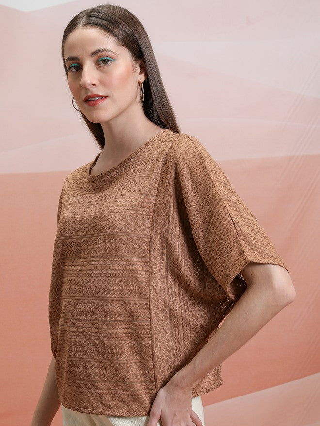 Tokyo Talkies Women Brown Self Design Regular Top - Brown - Image 4