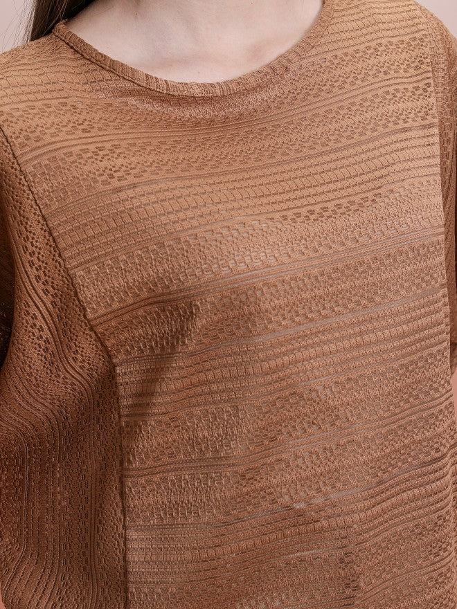 Tokyo Talkies Women Brown Self Design Regular Top - Brown - Image 5