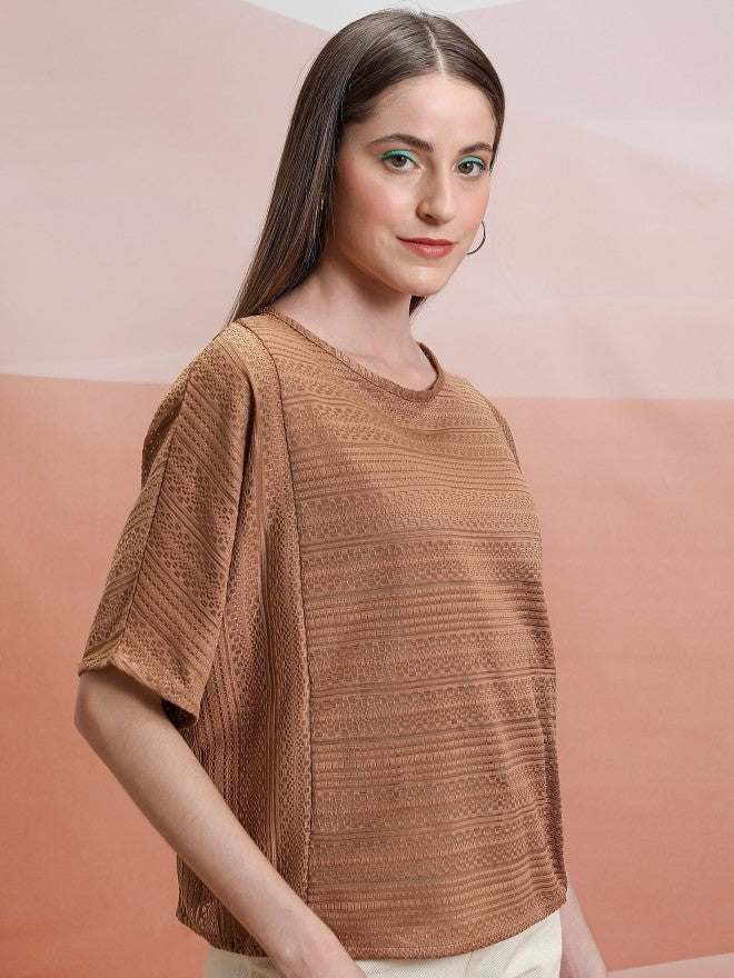 Tokyo Talkies Women Brown Self Design Regular Top - Brown - Image 6