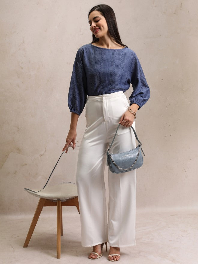 Tokyo Talkies Women Blue Self Design Regular Top - Blue - Image 2