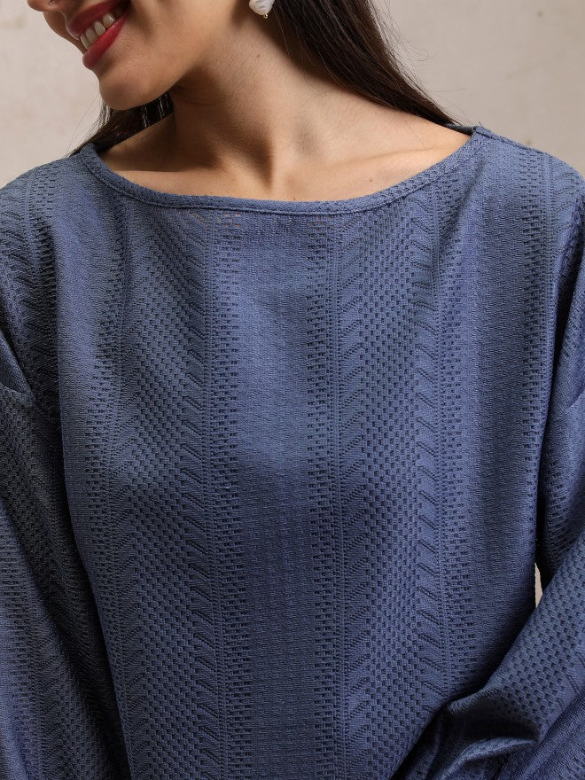 Tokyo Talkies Women Blue Self Design Regular Top - Blue - Image 5