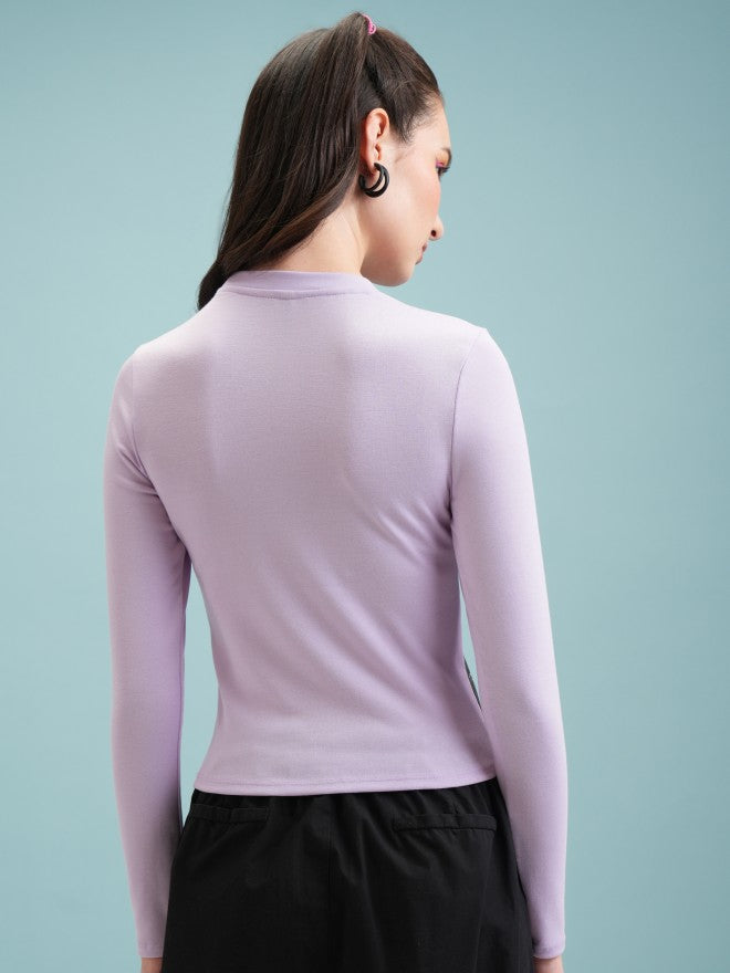 Tokyo Talkies Women Lavender Printed Fitted Top - Lavender - Image 3