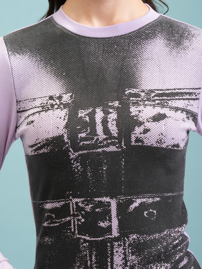 Tokyo Talkies Women Lavender Printed Fitted Top - Lavender - Image 5