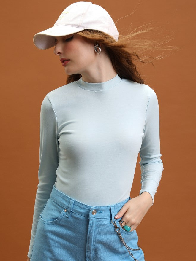 Tokyo Talkies Women Blue Solid Fitted Top - Blue - Image 1