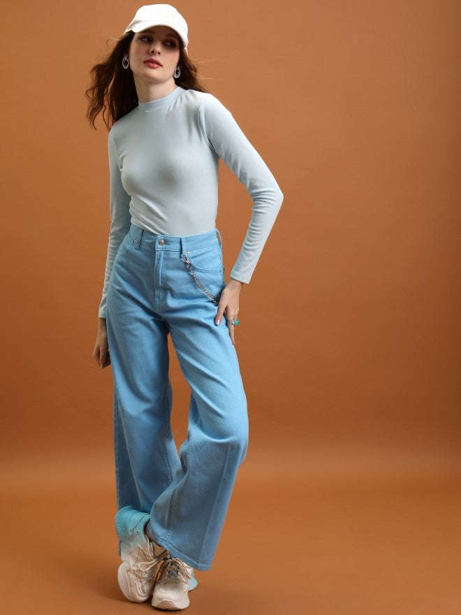 Tokyo Talkies Women Blue Solid Fitted Top - Blue - Image 2