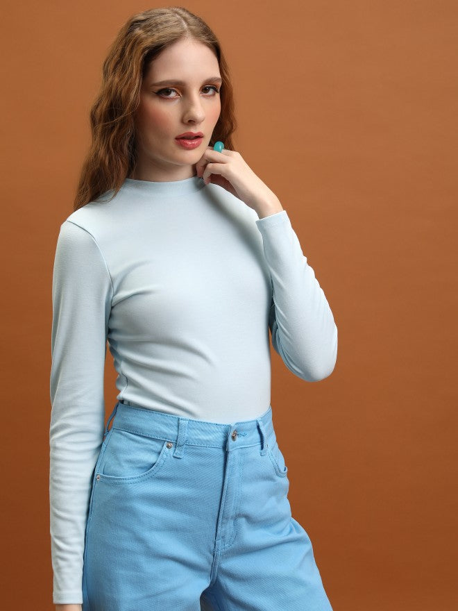 Tokyo Talkies Women Blue Solid Fitted Top - Blue - Image 6