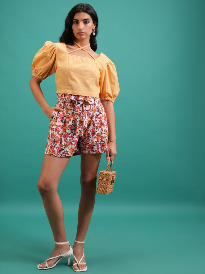 Tokyo Talkies Women Yellow Solid Regular Top - Yellow - Image 2