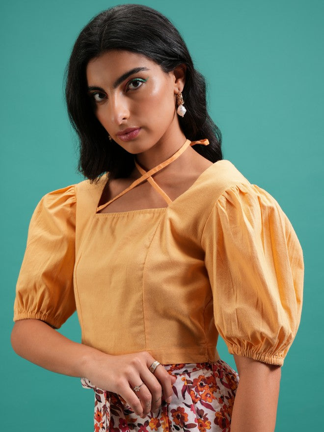 Tokyo Talkies Women Yellow Solid Regular Top - Yellow - Image 4