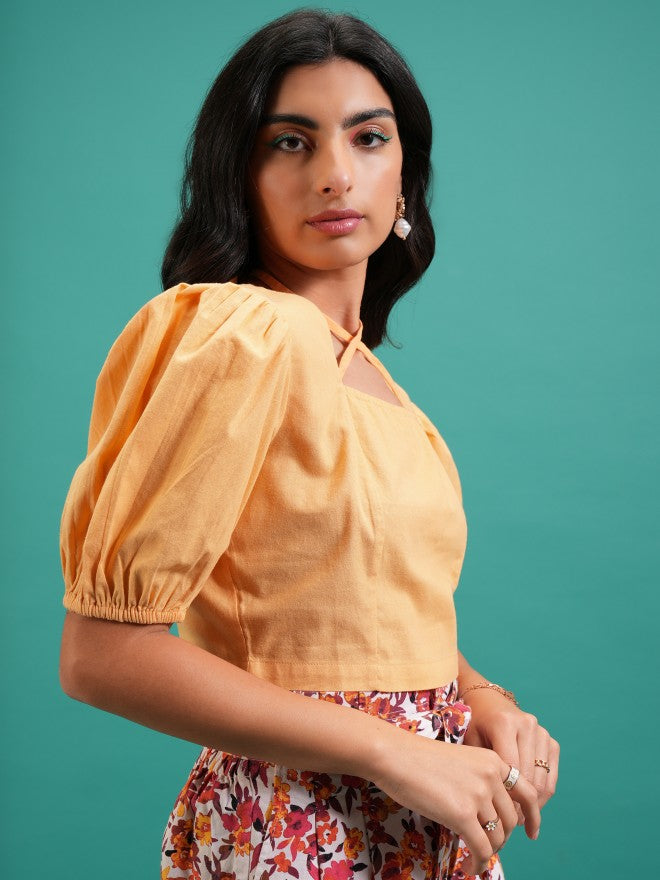 Tokyo Talkies Women Yellow Solid Regular Top - Yellow - Image 6