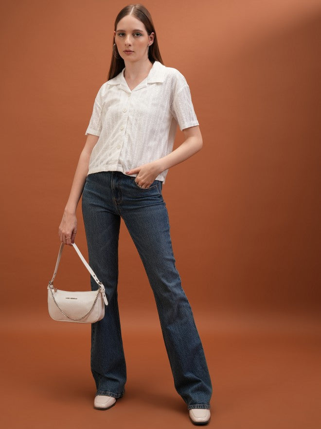 Tokyo Talkies Women White Self Design Shirt Style Top - White - Image 2