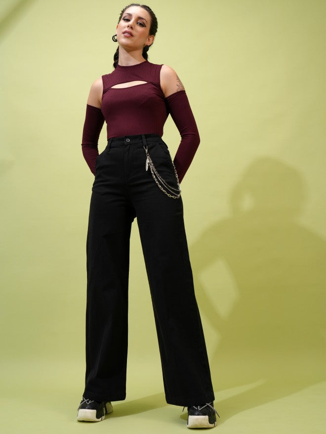 Tokyo Talkies Women Burgundy Solid Fitted Top - Burgundy - Image 2
