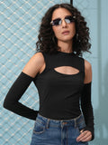 Tokyo Talkies Women Black Solid Regular Fit Bodysuit - Black - Image 1