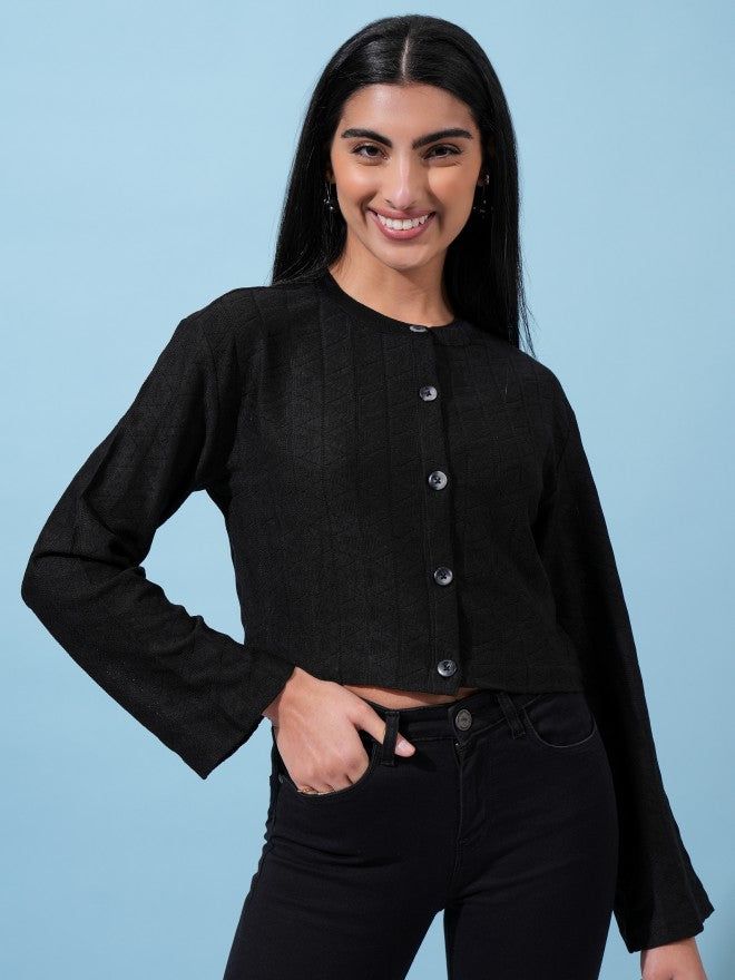 Tokyo Talkies Women Black Solid Fitted Top - Black - Image 1