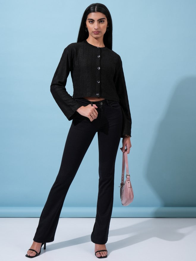Tokyo Talkies Women Black Solid Fitted Top - Black - Image 2