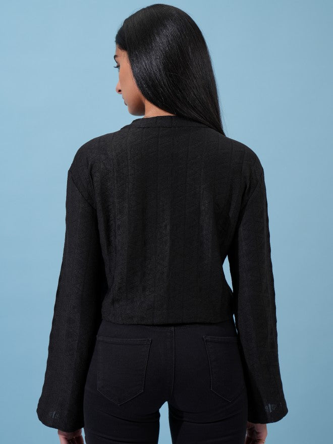 Tokyo Talkies Women Black Solid Fitted Top - Black - Image 3
