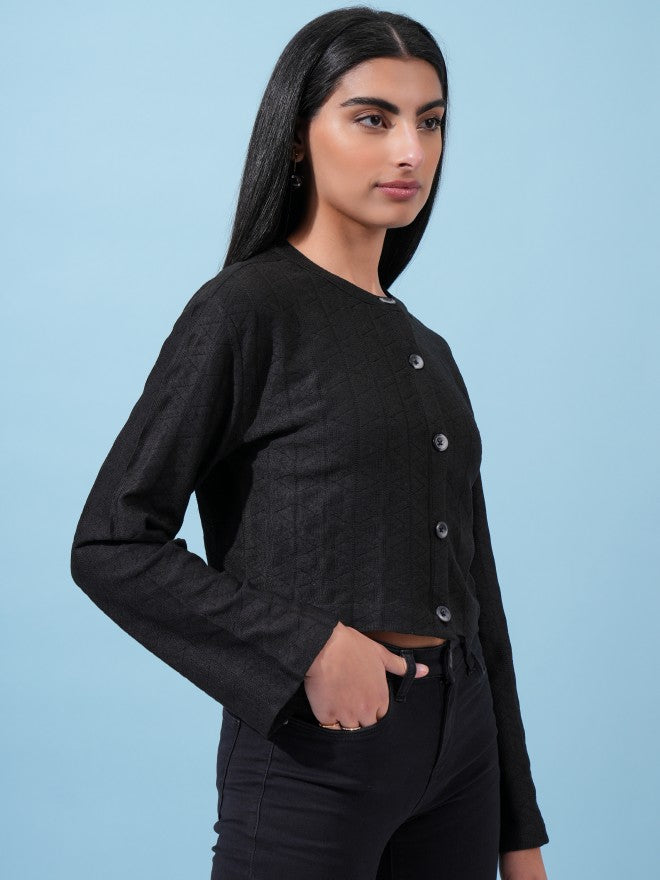 Tokyo Talkies Women Black Solid Fitted Top - Black - Image 6