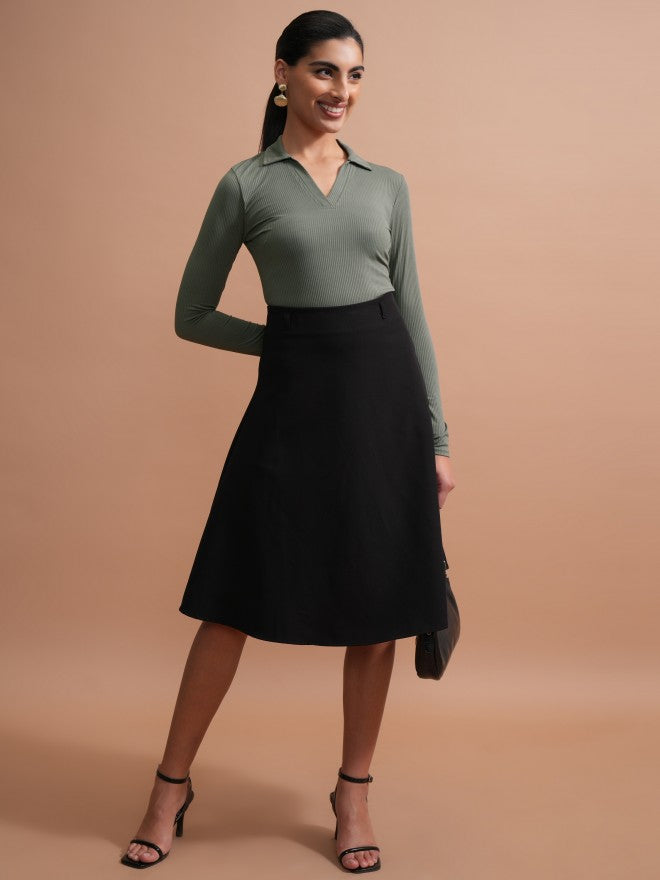 Tokyo Talkies Women Olive Solid Fitted Top - Olive - Image 2