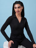 Tokyo Talkies Women Black Solid Fitted Top - Black - Image 1