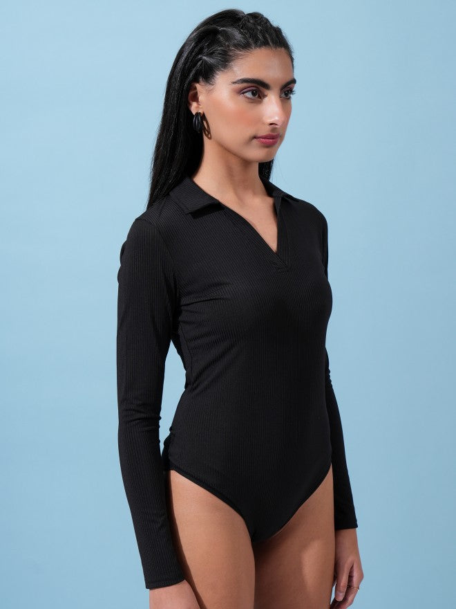 Tokyo Talkies Women Black Solid Fitted Top - Black - Image 6