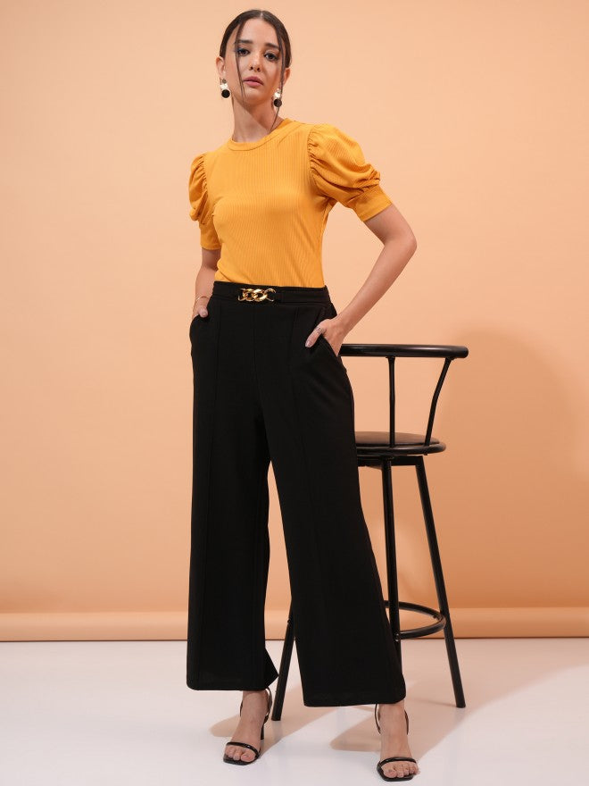 Tokyo Talkies Women Yellow Solid Regular Top - Yellow - Image 2
