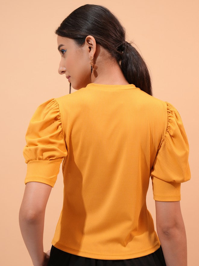 Tokyo Talkies Women Yellow Solid Regular Top - Yellow - Image 3