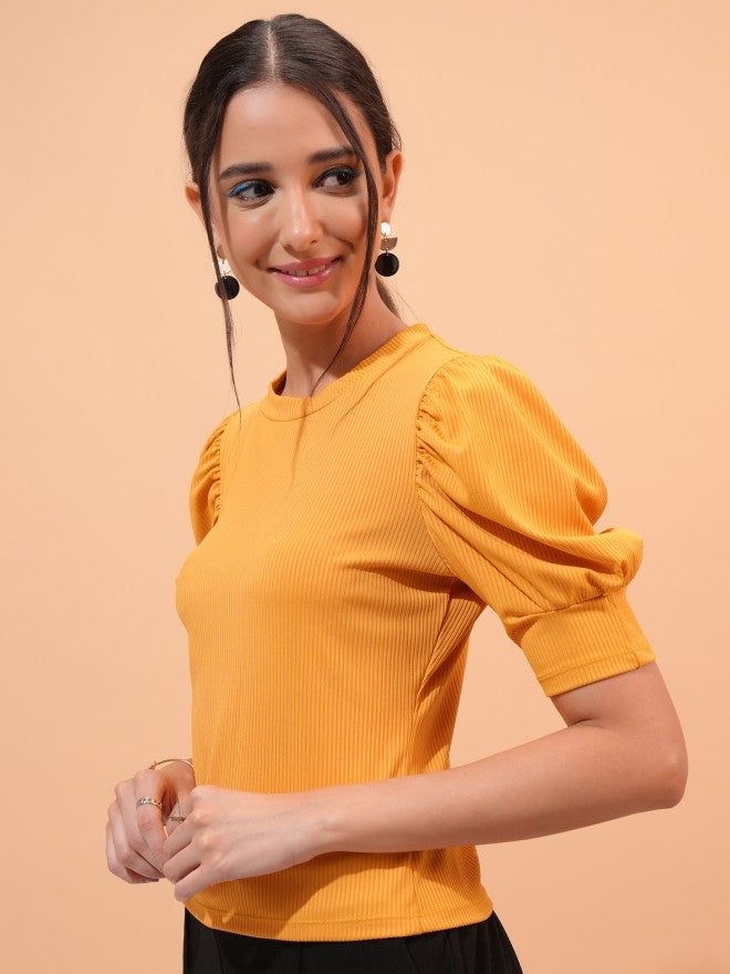 Tokyo Talkies Women Yellow Solid Regular Top - Yellow - Image 4