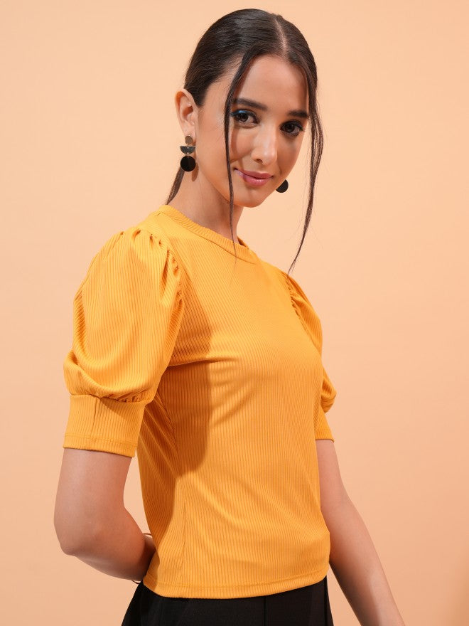 Tokyo Talkies Women Yellow Solid Regular Top - Yellow - Image 6