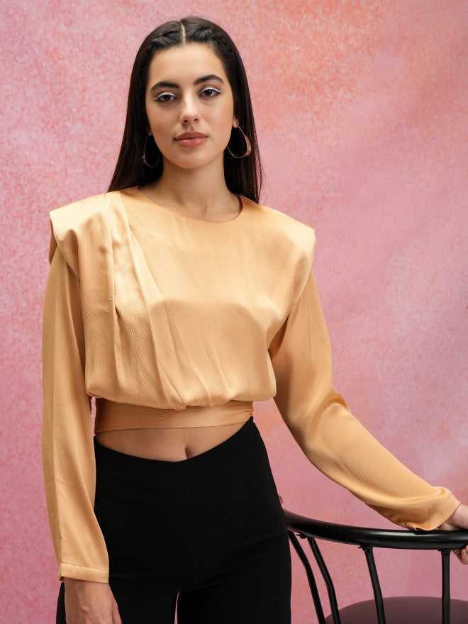Tokyo Talkies Women Beige Solid Regular Top - Beige - Image 1