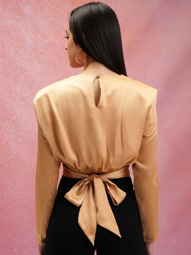 Tokyo Talkies Women Beige Solid Regular Top - Beige - Image 3