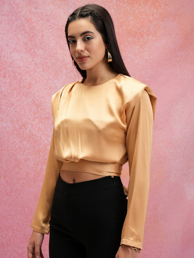 Tokyo Talkies Women Beige Solid Regular Top - Beige - Image 4