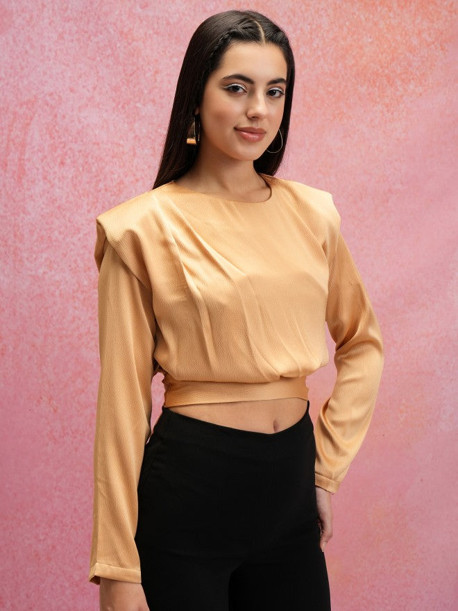 Tokyo Talkies Women Beige Solid Regular Top - Beige - Image 6