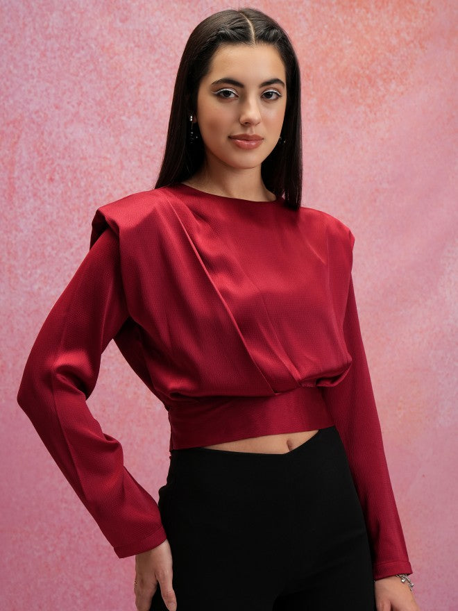 Tokyo Talkies Women Maroon Solid Regular Top - Maroon - Image 1