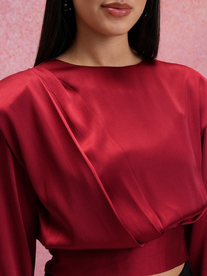 Tokyo Talkies Women Maroon Solid Regular Top - Maroon - Image 5