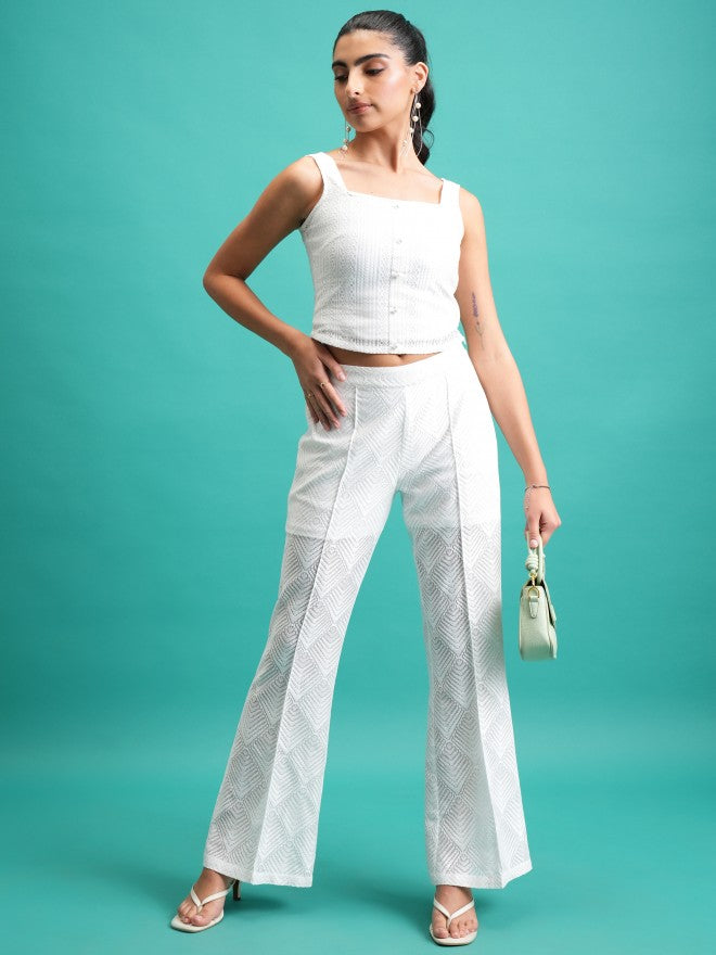 Tokyo Talkies Women White Self Design Fitted Top - White - Image 2