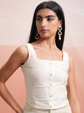 Tokyo Talkies Women Off White Self Design Regular Top - Off White - Image 1