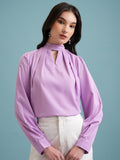 Tokyo Talkies Women Lavender Solid Blouson Top - Lavender - Image 1