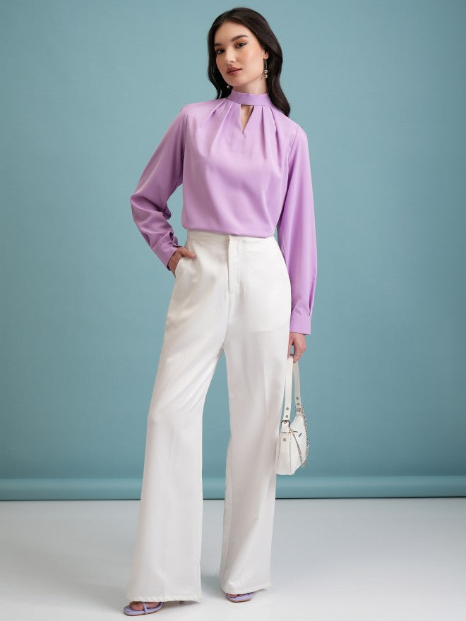 Tokyo Talkies Women Lavender Solid Blouson Top - Lavender - Image 2