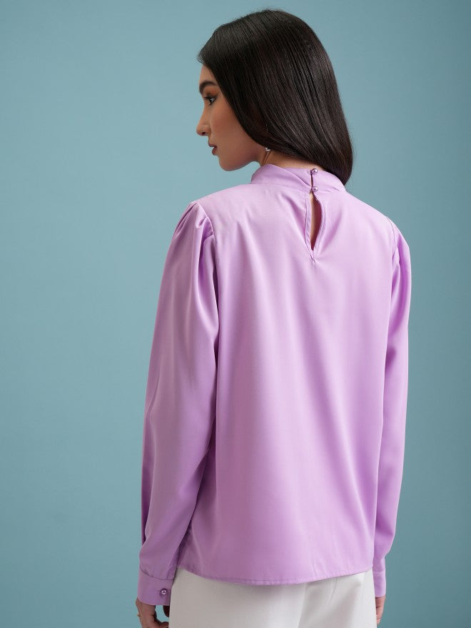 Tokyo Talkies Women Lavender Solid Blouson Top - Lavender - Image 3