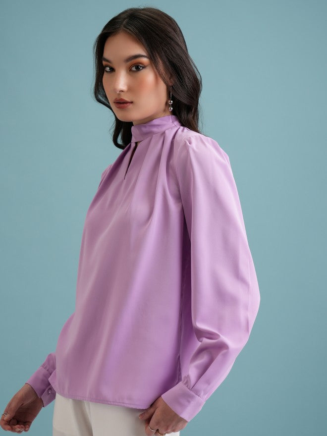 Tokyo Talkies Women Lavender Solid Blouson Top - Lavender - Image 4
