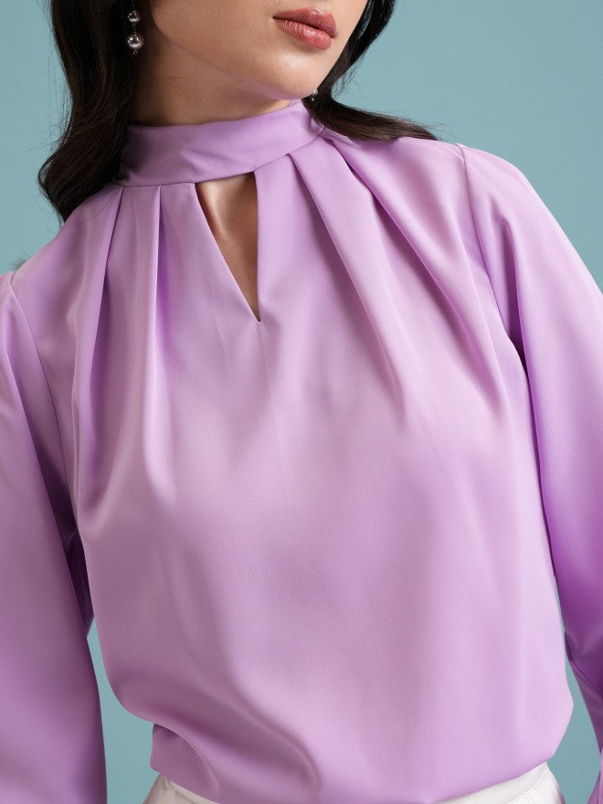 Tokyo Talkies Women Lavender Solid Blouson Top - Lavender - Image 5