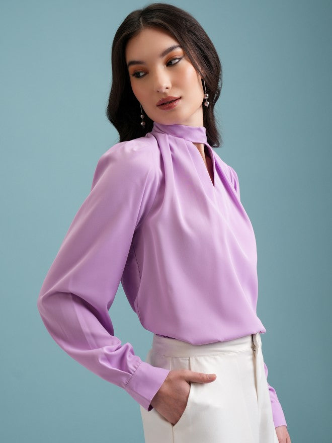 Tokyo Talkies Women Lavender Solid Blouson Top - Lavender - Image 6