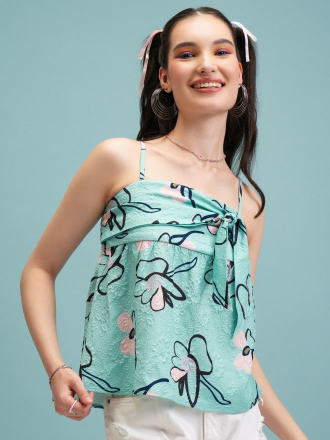 Tokyo Talkies Women Green Printed Peplum Top - Green - Image 1