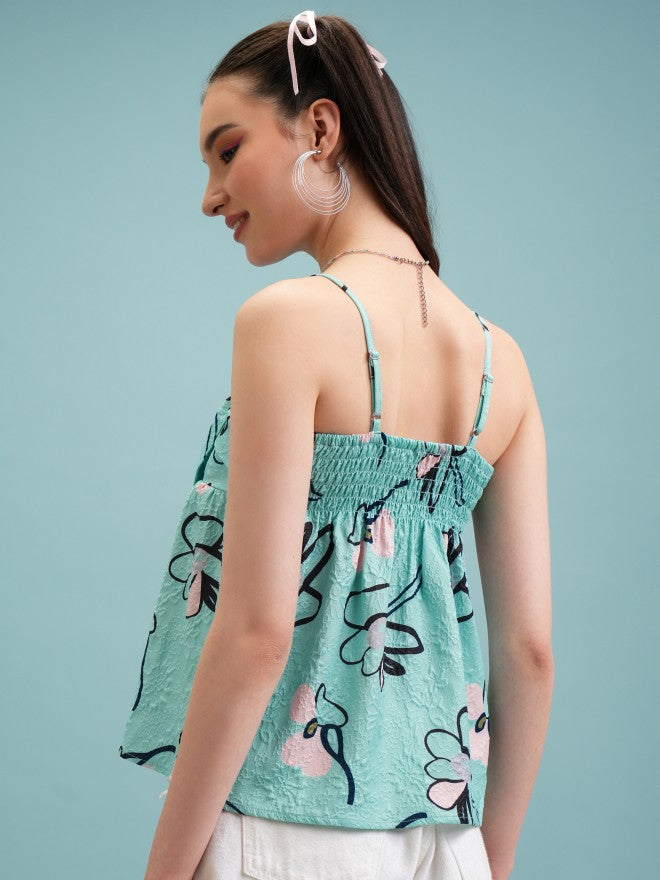Tokyo Talkies Women Green Printed Peplum Top - Green - Image 3
