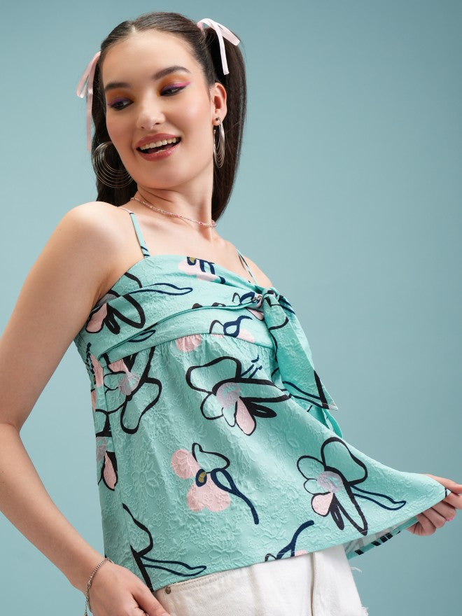 Tokyo Talkies Women Green Printed Peplum Top - Green - Image 6