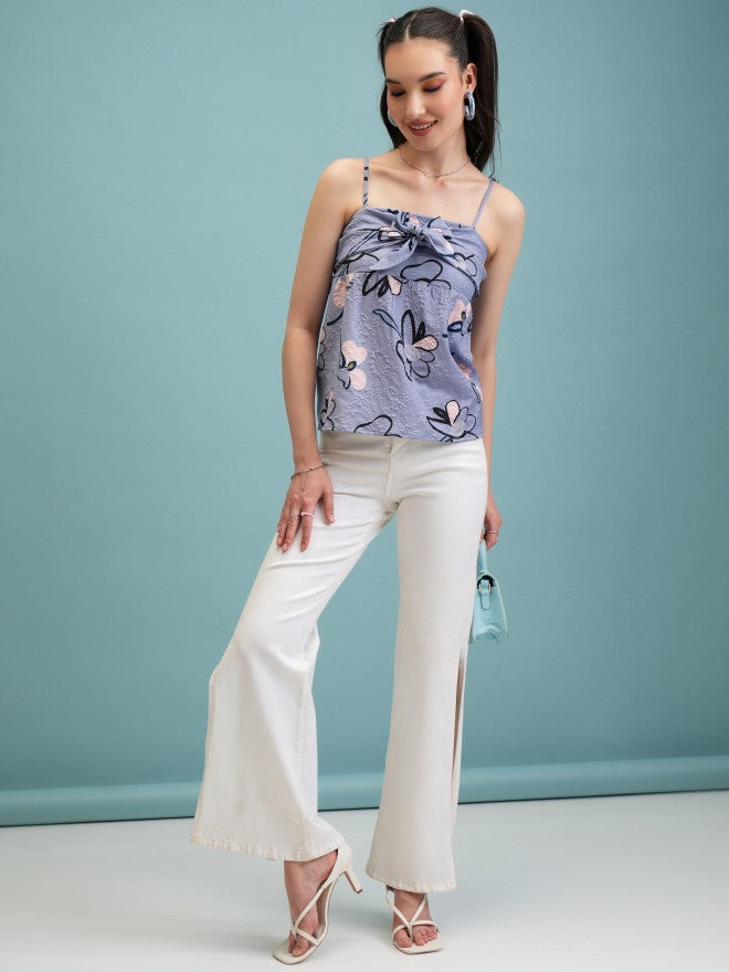 Tokyo Talkies Women Blue Printed Regular Top - Blue - Image 2