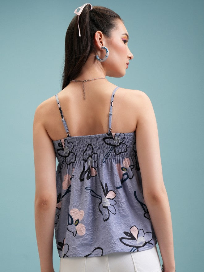 Tokyo Talkies Women Blue Printed Regular Top - Blue - Image 3
