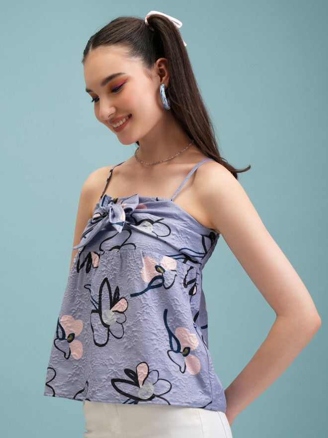 Tokyo Talkies Women Blue Printed Regular Top - Blue - Image 4