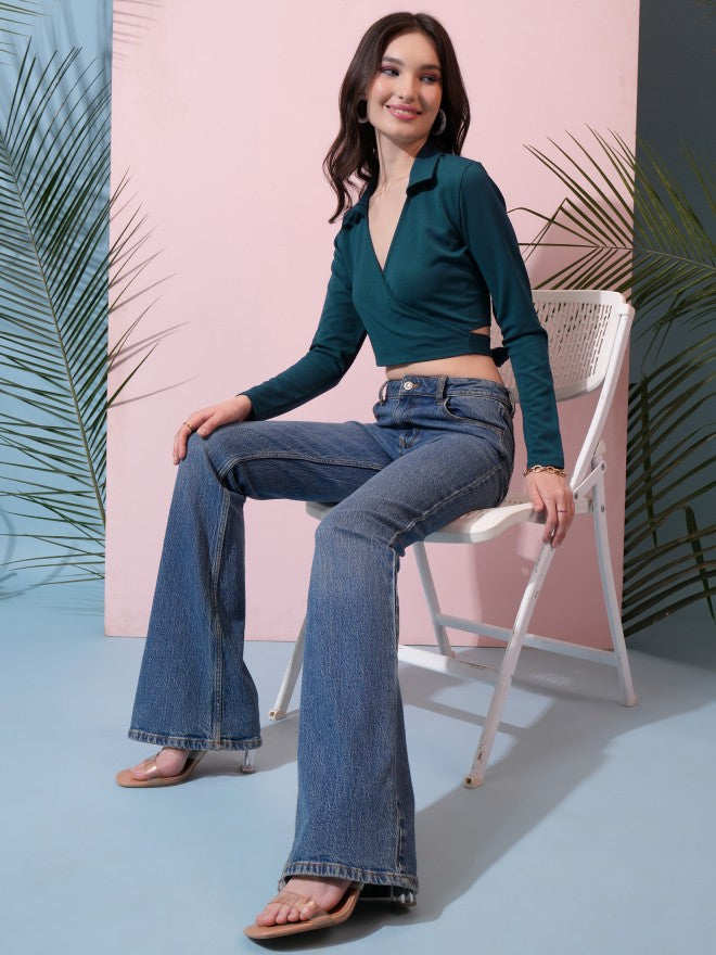 Tokyo Talkies Women Teal Solid Wrap Top - Teal - Image 2